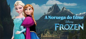 O cenário do filme Frozen - uma aventura congelante, com casas típicas, castelos e montanhas inspirados nas paisagens e na cultura da Noruega.